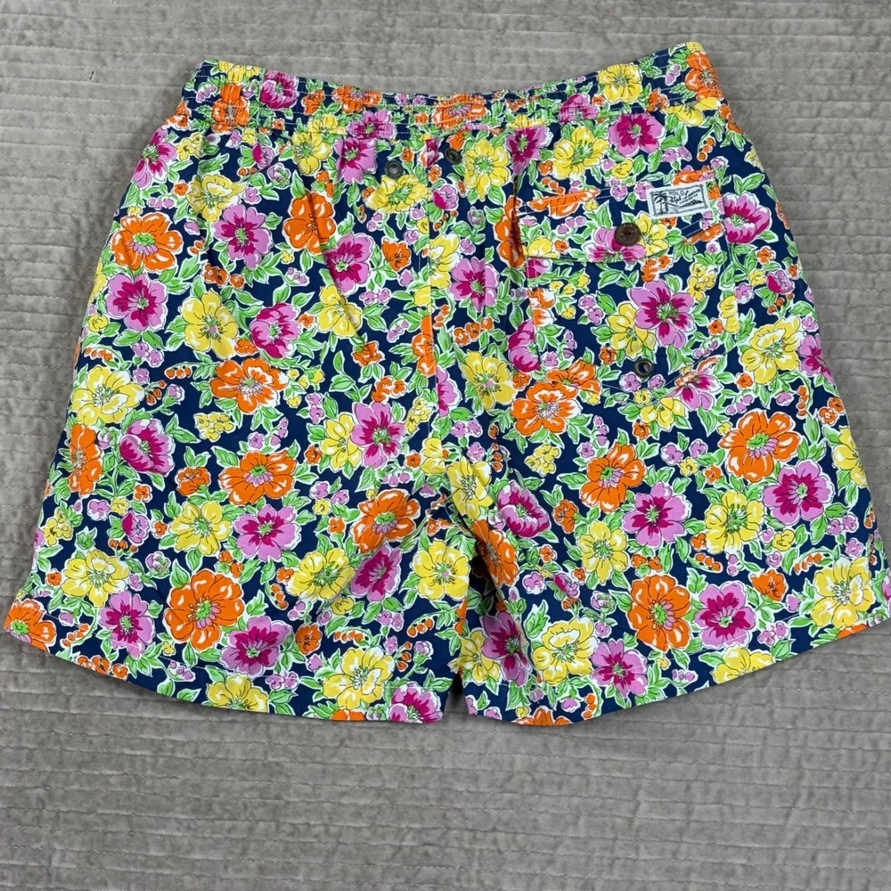 Polo Ralph Lauren Mens Floral Swim Trunks Navy Blue Orange Pink Medium 5